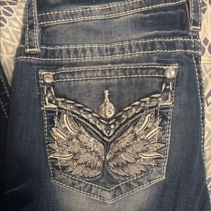 Miss Me Dark Blue Wing Embroidered Jeans
